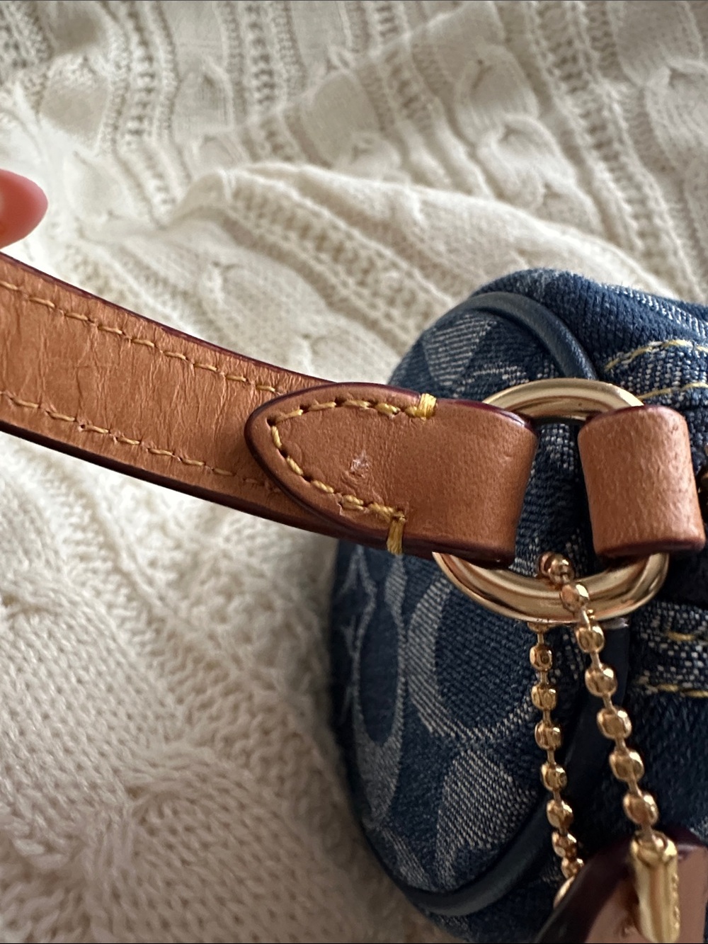 Coach Denim Signature Mini Barrel Bag with Tan Leather Strap - Picture 15 of 16